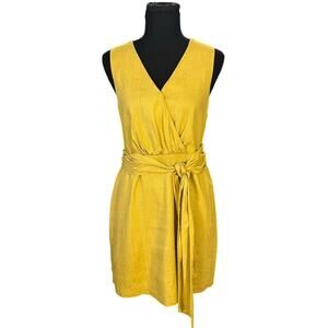 Sunday in Brooklyn Anthropologie Linen Cotton Blend Faux Wrap Dress Size S